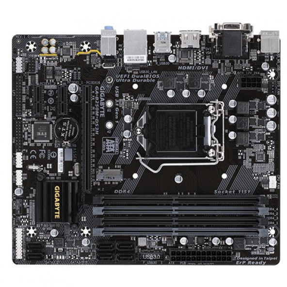 GIGABYTE B250M-DS3H USB 3.1 HDMI LGA1151p7 4xRam Destekli Anakart